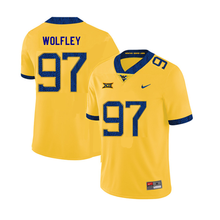 NCAA Men's Stone Wolfley West Virginia Mountaineers Yellow #97 Nike Stitched Football College 2019 Authentic Jersey JM23K80SK